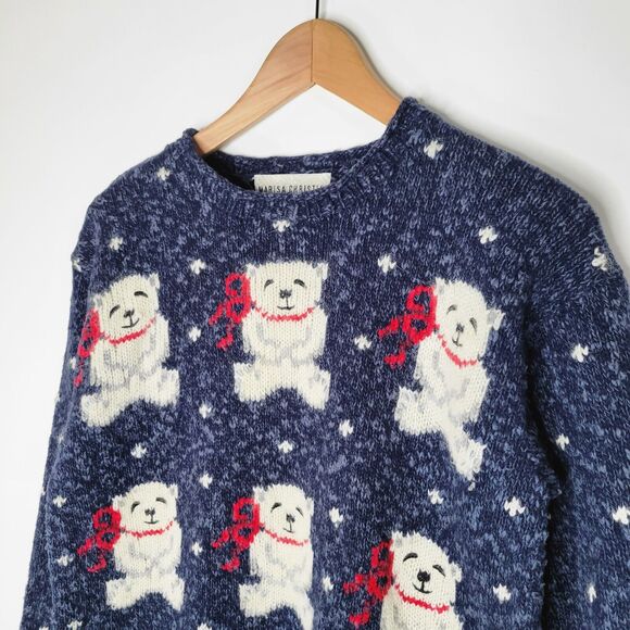 Vintage MARISA CHRISTINA Teddy Bear Sweater Sz S Wool Blend 3/4 Sleeve Christmas - Picture 5 of 8